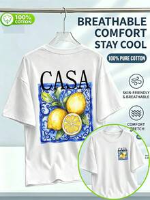 ChristmasVintage Blue-Veined Tile Pattern Frames A Whole Lemon, Paired With A Full-Print CASA Lettering On Top.Hot Item - 白色 - 查看 1