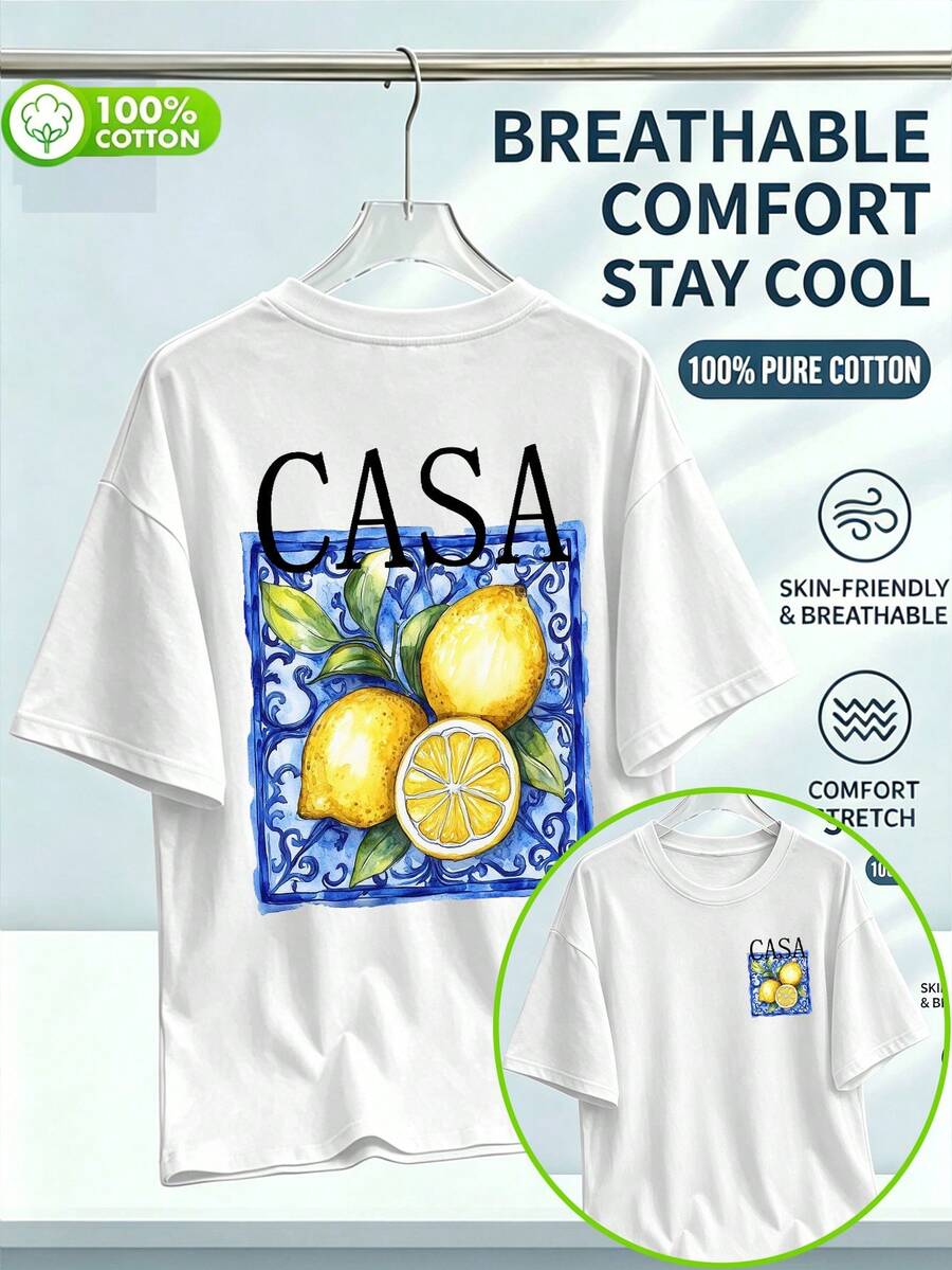 ChristmasVintage Blue-Veined Tile Pattern Frames A Whole Lemon, Paired With A Full-Print CASA Lettering On Top.Hot Item - 白色 - 查看 1