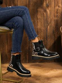 Sepatu Bot Fashion Wanita, Sepatu Bot Chelsea dengan Gesper Samping Elastis - Hitam - View 5