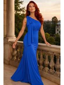 Long Party Dress With Lace, Lined Cups, Comfortable, Elegant, Simple - Royal Blue - View 3