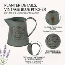 Vintage Metal Pitcher Vase - Rustic Farmhouse Flower Pot For Home Decor, "Home Sweet Home" Decorative Jug, Mustard Yellow Distressed Finish For Table Centerpiece - Retro - View 4