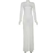 SYchuan Plain Sexy Backless Ruched Long Sleeve Dress White Spring Elegant - White - View 11