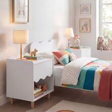 Kids Nightstand, Toddler Scalloped Side Table With Wide Top & Open Compartment Pink/White - White - View 4