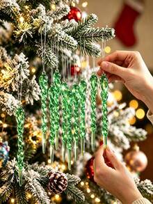 24pcs/Pack - Christmas Tree Crystal Decorations, Transparent Acrylic Christmas Tree Ice Crystal Hanging Ornaments, Suitable For Christmas, New Year, Wedding And Winter Party Decoration - Green - View 1