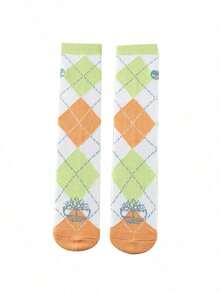 Timberland Unisex Crew Socks 2PP TB Lightweight Thermal Cre,FQ Simple Comfortable Soft Sports Casual Socks A5Z8X302 - Green/White/Orange - View 1