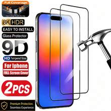 2PCS 2.5D Curved Full Coverage Tempered Glass Screen Protector For IPhone 18 Pro Max/18 Fold/17 Pro Max/17 Pro/17 Air/17/16 Pro Max/16 Pro/16 Plus/16/15/15 Plus/15 Pro/15 Pro Max/14/14 Plus/14 Pro/14 Pro Max/13/12/11/X/XS Max/8/7 Series, 9H HD Clear Glass, Smooth Touch, Scratch Resistant, Case Friendly - Black - View 1