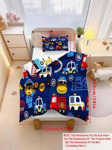 1pc Navy Blue Cartoon Rescue Vehicle Print Duvet Cover Set (No Filling) 100% Polyester Double-Sided Duvet Cover Set, No Filling, Suitable For Infants And Children, Machine Washable, Ideal Holiday Gift For Newborn Bed/Crib - Multicolor - View 14