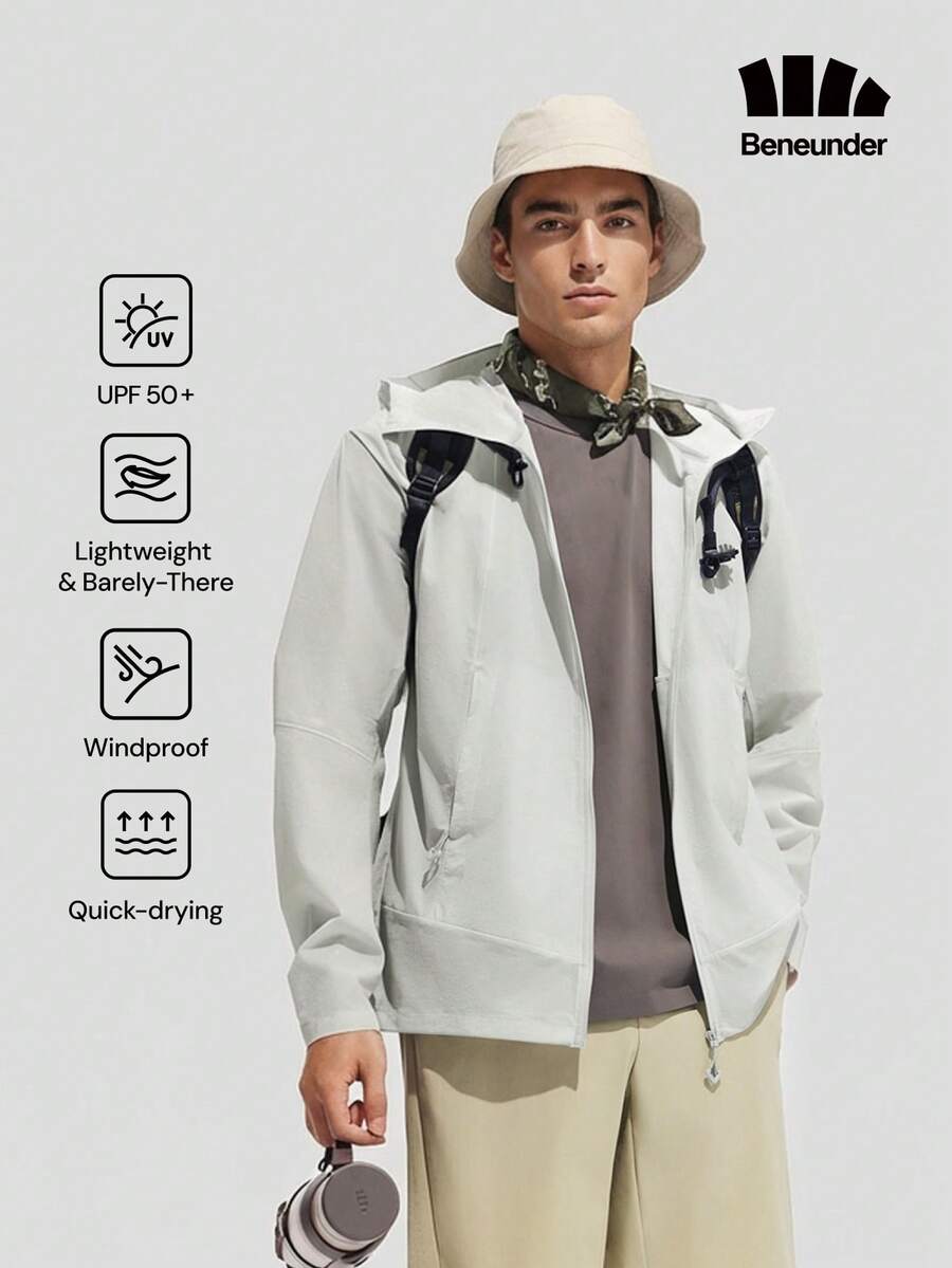 Beneunder Men's All-Weather Outdoor Sun-Protection Jacket (Loose-Fit) WR004 - Light Grey - View 1