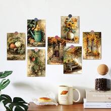 20Pcs Vintage Fall Thanksgiving Aesthetic Cards, 4*5inch Retro Autumn Pumpkin Sunflower Garden Floral Prints Postcards For Junk Journal Layering, Thanksgiving Greeting Card Craft, Wall Decor, Stationery Lovers Gift, Party Photobooth Props - View 4