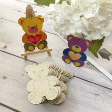 Natural Wood Color Unpainted Bear Hugging Heart Wooden Blank, Creative Graffiti Painting Wooden Pendant, Holiday Handmade DIY Decorative Accessory - A - View 5