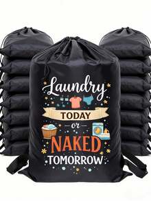 Extra Large Capacity Laundry Bag With Shoulder Strap And Durable Drawstring, Printed With Laundry-Related Patterns, Multi-Purpose Rectangular Woven Laundry Bag, Suitable For Home And Travel Storage, Portable Travel Storage Bag, Durable Drawstring, Home Canvas Storage Bag, Ideal For Travel/Dorm, Essential For Back To School/Graduation Season - Multicolor - View 5