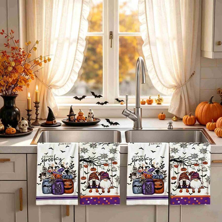2/4/48pcs Halloween Series Gnome Pattern Printed Kitchen Towels - Ultra Soft, Highly Absorbent Polyester Dishcloths And Hand Towels, Perfect For Holiday Decor, Kitchen Decor, Party Decor