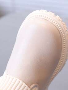1 Pair Kids Knitted Sock Ankle Boots, Simple Fashion Autumn/Winter Soft Sole Slip-On Thick Sole Tube Boots - Beige - View 7