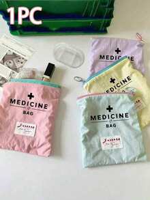 Portable Medicine Storage Bag/Pill Box/First Aid Kit/Cosmetic Bag/Coin Purse With "Medicine" Print, Suitable For Daily, Outdoor And Travel Use; Convenient For Organizing Medications, Also For Organizing Cosmetics, Phones And Other Small Items; Travel Essential, Suitable For Teacher's Day Gift, Personalized Gift, Small Gift Exchange, Room Decor, Dorm First Aid Kit, Holiday, Back To School, Commute And Home Use. - Multicolor - View 13