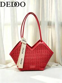 Dedoo Bolso de mano texturizado estilo europeo y americano, bolso de hombro versátil con diseño de moda (patrón de bufanda, estilo y color enviados al azar) - Rojo - Ver 7