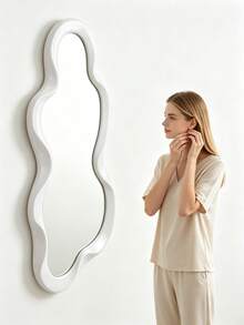 3/4 Set Irregular Wave Border Wall Decor Mirrors, Polypropylene Frame With High-Definition Mirror Glass, Easy Installation, Suitable For Wall Decoration In Entryways, Living Rooms, Bedrooms And Bathrooms, White And Gold Available. - Irregular Wall Mirror - View 2