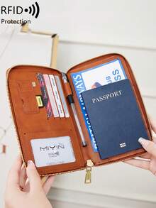 MIYIN Fashion Unique Creative Letter Pattern Passport Holder, RFID Anti-Theft Portable Zipper Travel Wallet With Wrist Strap, Can Store Credit Cards/ID Cards/Cash/Phone - Multicolor - View 4