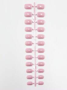 24片法式短方形美甲贴片，简约撞色图案，包含1个指甲锉和1瓶凝胶指甲油 - 淺粉色 - 查看 7