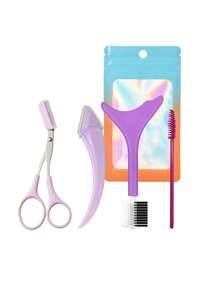 1pc Macro Protective Net Crescent Eyebrow Trimmer, With Comb And Trimming Scissors, Razor, Women's Razor, Eyebrow Trimmer, Eyebrow Tweezers Set. Eye Makeup Tools, Including Eyelash Curler, Crescent Eyebrow Knife, Eyebrow Scissors, Eyebrow Brush, 4pcs Set. Suitable For Beginners, Professional Eyebrow Tools. - Multicolor - View 6