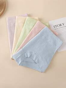 5pcs/Pack Cloud Jacquard Pure Cotton Triangle Panties For Women, Breathable Mid-Waist Skin-Friendly Women's Triangle Shorts - Multicolor - View 4