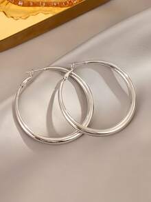 1Pair Minimalist Plain Hoop Earrings, Suitable For Women's Evening Party, Holiday Gift - A - View 9