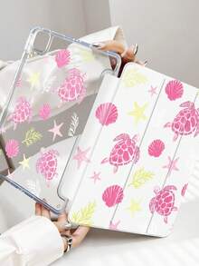 1 buah Casing Tablet Motif Cangkang Kura-kura dan Bintang Laut Warna Pink, Kompatibel dengan iPad Mini6/Mini7/Air/Air2/9.7/10.2/10.5/10.9 (Air4-Air8)/Pro 11/Generasi ke-10/A16/Pro 11 2024, Pola Lukisan Dua Sisi, Cangkang Belakang Akrilik Transparan, Penyangga Lipat Tiga, Fitur Tidur/Bangun, Slot Pena Terintegrasi, Pena Tidak Termasuk, Beberapa Model Dilengkapi Bingkai Kamera - MultiWarna - View 1