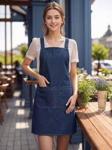 1pc/2pcs Coffee Barista Denim Cross Back Apron With Phone Pocket, Vintage Denim Work Apron, Suitable For Coffee Shop, Flower Shop, Bakery, Waiter, Kitchen Daily Use - Multicolor - View 9