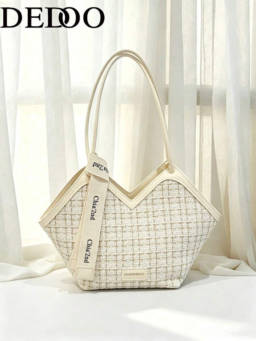 Dedoo Bolso de mano texturizado de estilo europeo y americano, bolso de hombro versátil de estilo de moda (patrón de bufanda, estilo y color enviados al azar) - Blanco - Ver 1