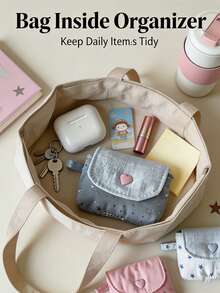 12/1pc Aesthetic Pastel Fabric Wireless Earphone Protective Case With Star Sequin Pattern And Heart-Shaped Snap Button, Mini Earphone Storage Bag, Portable Key And Coin Organizer, Suitable For University, Office, Daily Use, All Seasons - Multiple Colors and Styles - View 6
