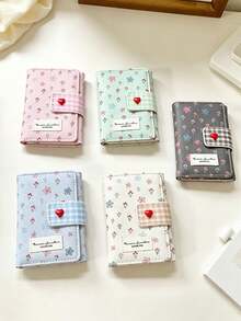 XD Korean Style Fresh Floral Ditsy Print Mini Trifold Kids Wallet, Heart Snap Button Minimalist Versatile Short Coin Card Holder, Student Girl Portable Multi-Layer Card Slot Storage Bag, Soft Macaron Floral Coin Purse, Cute Sweet Campus Commute Multi-Function Small Wallet - Multicolor - View 2