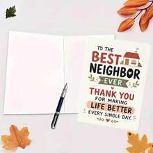 1/3sets "To The Best Neighbor Ever"Thank You Greeting Cards,Warm House Pattern Appreciation Note Card With Red Envelope, Sweet Gratitude Stationery, Ideal Handwritten Thank You Gift Card For Friendly Neighbors All Year Round - A - View 3