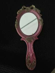 European Vintage Handheld Mirror, Oval Hand Mirror For Hotel Photography, Baroque Style Wooden Printed Mirror - 1PC - View 9