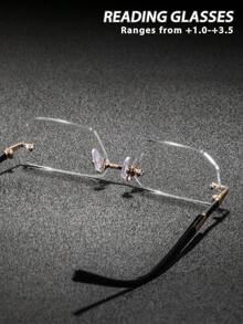 1 Pair Men's Middle-Aged And Elderly Rimless Rectangular Reading Glasses, Low-Key Luxury Elegant Versatile Business Style, Suitable For Business Meetings, Daily Commute, Casual Wear And Hosting - Gold - View 6