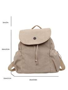 Korean Style Fresh Plaid Drawstring Flap Backpack, Minimalist Japanese Small Grid Fabric Bag, Lightweight Wear-Resistant Multi-Pocket Student School Shopping Outdoor Travel Casual Versatile Backpack For Girls - Multicolor - View 13