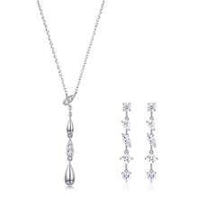 2Pcs S925 Silver Multi-Cut Moissanite Jewelry Set For Women, Teardrop Pendant Necklace & Linear Drop Dangle Earrings For Wedding Party & Gift For Her - Silver - View 10
