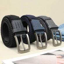1pc Solid Color Casual Polyester Fiber Belt, All Season - Royal Blue - View 3