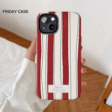 [UK Local Delivery] Phone Case - Fashionable Red And White Striped Pattern Phone Case For Iphone 17, 17 Pro, 17 Air, 16 Pro Max, 15 Pro, 13, 11, 12 Mini, 12, XS, 8 Plus, And 7, Glossy 2-In-1 Case - White - View 3