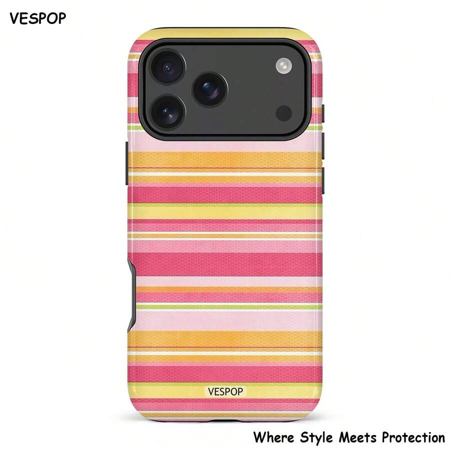 VESPOP Funda de teléfono con rayas de contraste, estilo retro Ins, cobertura completa, funda protectora a prueba de golpes - Para IPhone 18/17/16/15/14/13/12/11 Pro Max/Pro Plus/12 Mini/13 Mini, compatible con Galaxy S26 S25 S24 S23 S22 S21 Plus Ultra, compatible con Pixel 8 9 10 PRO - Color mixto 1 - Ver 1
