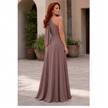 Long Party Dress With Lace, Lined Cups, Comfortable, Elegant, Simple - Mocha Brown - View 4