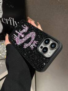 1pc Purple Letter S Solid Color Soft Touch Rhinestone Anti-Drop 2-In-1 Phone Case Compatible With 15promax/17promax/18 - Purple - View 4