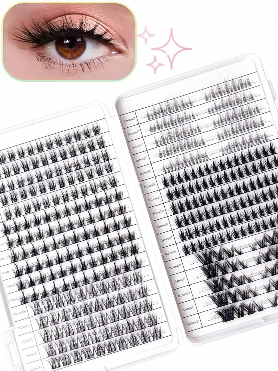 LIMEIKAI 448 Pcs Large Capacity Mixed Lash Clusters Handmade Cat Eye Baby Eye Lashes Natural Look For Makeup Extension
