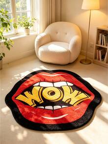 1pc Sweet Cool Retro Cartoon Style Flame Red Lips WOW Asymmetrical Rug, Bedroom Bathroom Makeup Studio Rug, Wedding Confession Scene Decor Rug, Decorative Rug, Bedroom Decor, Small Rug, Rug, Home Decor, Living Room Rug, Living Room Small Rug, Bedroom Rug, Living Room Home Decor, Outdoor Rug, Enhance Home Style, Suitable For Adding Home Charm Decor - Multicolor - View 2
