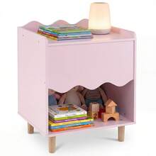 Kids Nightstand, Toddler Scalloped Side Table With Wide Top & Open Compartment Pink/White - Pink - View 11