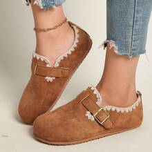 Lace Trim Buckle Slip On Loafers For Women Casual Flat Daily Walking Summer Shoes - Brown - View 5