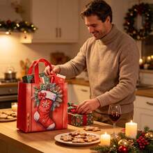 Christmas Non-Woven Fabric Gift Bag, Cartoon Snowman Party Gift Decoration Waterproof Bag, Suitable For Home Birthday Holiday Gift Decoration Packaging Bag - A - View 6