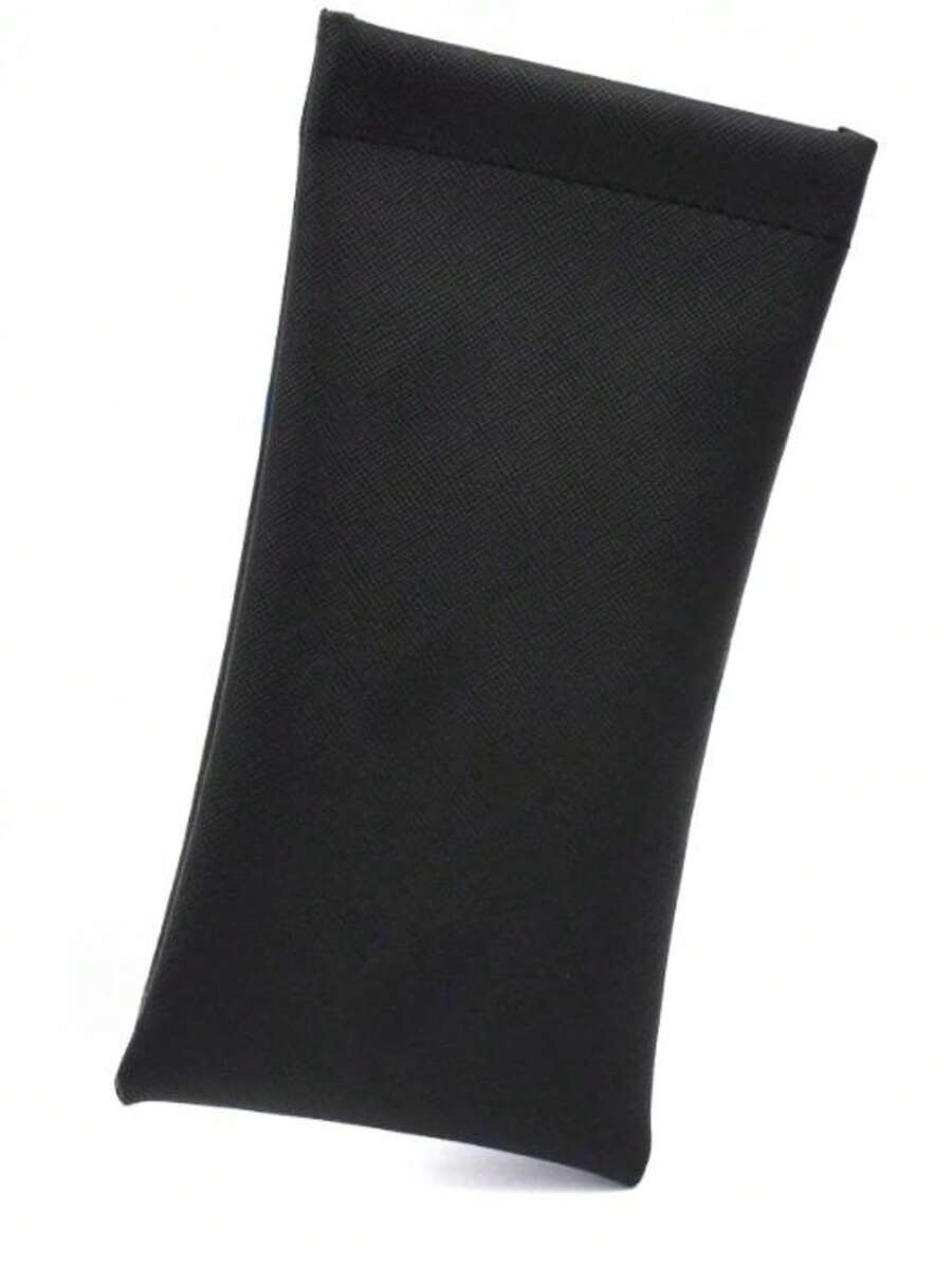 1pc Neutral Soft Cross-Grain PU Leather Eyeglass Storage Bag, Solid Color Waterproof Eyeglass Storage Pouch, Fashion Eyeglass Storage Bag, Eyeglass Accessories - Black - View 1