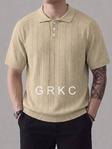 GRKC Men's Short Sleeve Polo Shirt, Polo Collar Short Sleeve Knit Loose Straight Casual Style Short Sleeve Knit Polo Spring/Summer Top - Coffee Brown - View 1