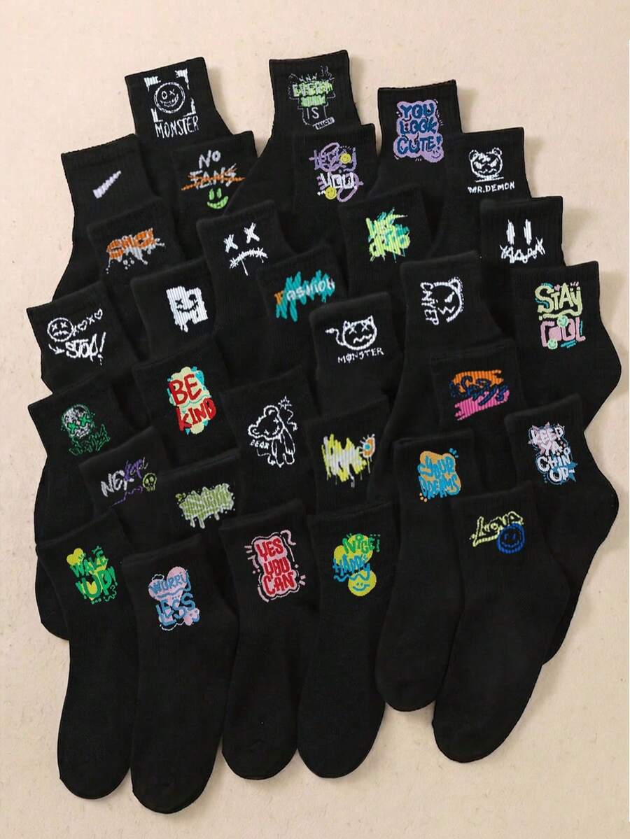 10 Pairs Random Style Kids Socks, Cool Graffiti Details, Breathable ...