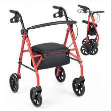 Rollator Walker With Seat, Height Adjustable Handles, Storage Basket For Seniors Blue/Red/Purple - View 4