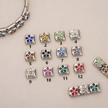 1pc Floral Rhinestone Italian Style Bracelet Charm, Multi-Color Crystal Flower Stainless Steel DIY Bracelet Pendant Jewelry Making Accessory - Flower Module - View 5